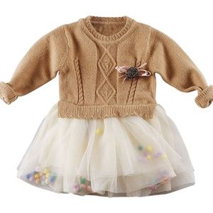 Little Girls Tan Sweater Dress with Tutu